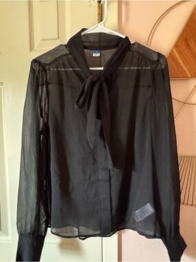 Old Navy Black Sheer Tie-Neck Blouse